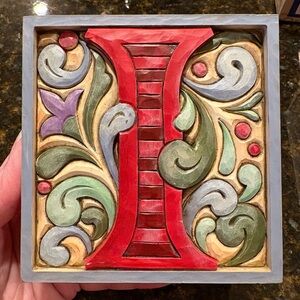 Jim Shore Colorful Decorative Tile with Red Letter I